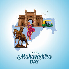 happy Maharashtra Day with Maharashtra map vector and Shivaji Maharaj. abstract vector illustration day - obrazy, fototapety, plakaty