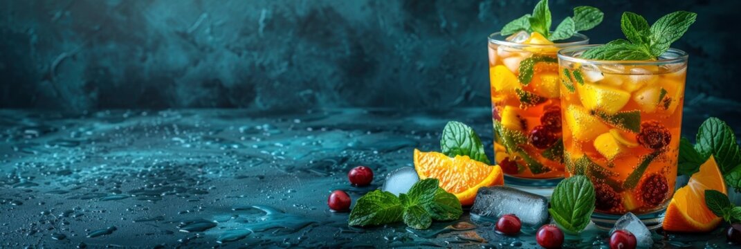 Summer Cocktail Fruit Ice Drink On, Background HD, Illustrations