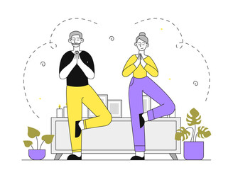 Old couple meditates vector linear