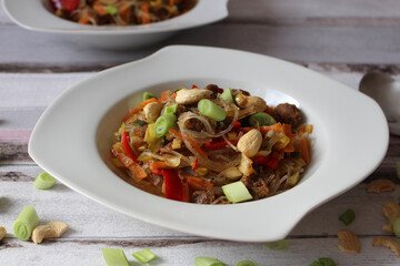 Stir-Fried Glass Noodles with Mixed Vegetables and Cashews