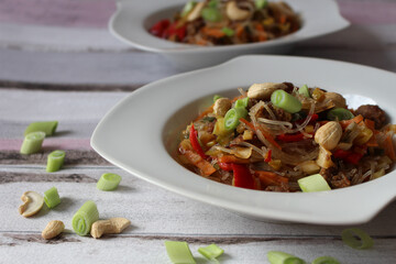 Stir-Fried Glass Noodles with Mixed Vegetables and Cashews