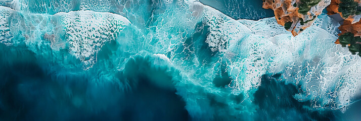Dynamic Ocean Waves Capturing the Power and Beauty of the Sea in a Vivid Blue Background - obrazy, fototapety, plakaty