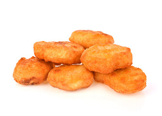 Fried chicken nuggets on white background