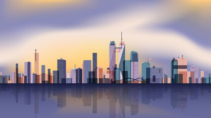 Megapolis skyscraper background. Abstract vector cityscape shapes. Architectural panorama horizon sky.