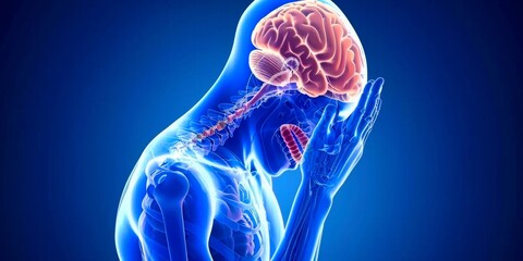 X-ray illustration showing a human brain, spine, and nervous system.