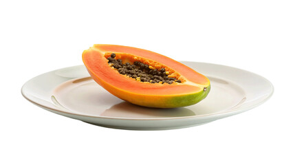 Whole and half of ripe papaya isolated on Transparent background.