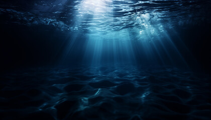 Deep blue underwater scene with rays of light