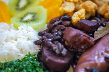 The best and most perfect Brazilian feijoada complete in selective focus and fine details