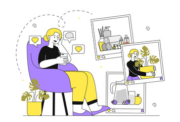 Woman with social networks vector linear