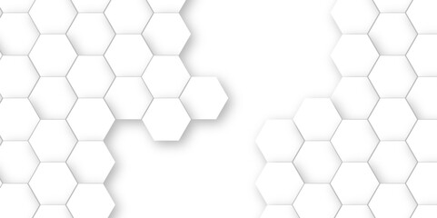 Abstract Technology, Futuristic. Seamless pattern with hexagons. 3d Hexagonal structure futuristic white background and Embossed Hexagon. Hexagonal honeycomb pattern background with space for text.