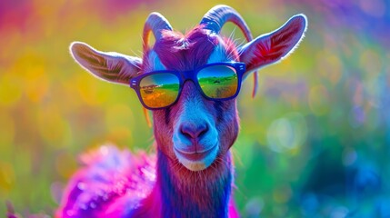 colorful goats with sunglasses generative ai