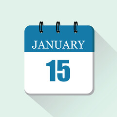 15 january flat daily calendar icon. Vector calendar template for the days of january. Banner for day and month.