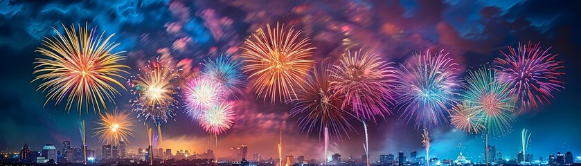 Dia de los Muertos fireworks display, dramatic and festive style, colorful fireworks over a traditional Mexican town, celebratory and spectacular