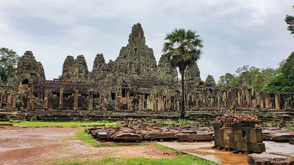 Bayon Temple - Masterpiece of Khmer Architecture built as a Buddhist temple by Jayavarman VII with...