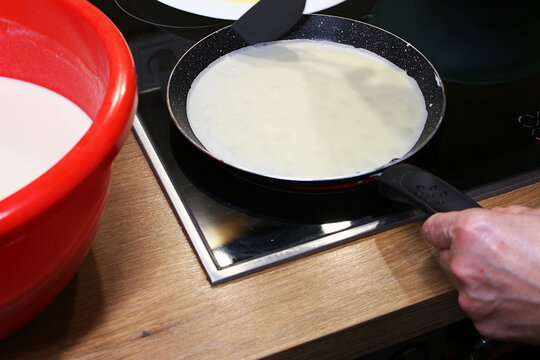 Image of cooking pancakes in a frying pan.
