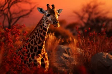 Photo sur Plexiglas Rouge violet Majestic giraffes roaming the african savannah essence of untamed landscapes and wildlife