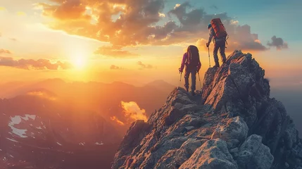 Foto op Plexiglas Two people have conquered a mountain peak   © Ilya
