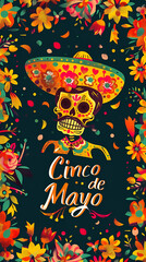 inscription on a dark background "cinco de mayo" with traditional Mexican pattern