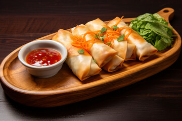 Chicken spring rolls with sauce