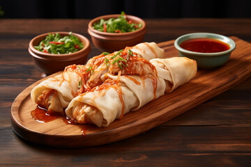 Chicken spring rolls with sauce