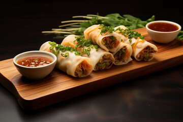 Chicken spring rolls with sauce