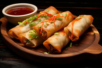 Chicken spring rolls with sauce