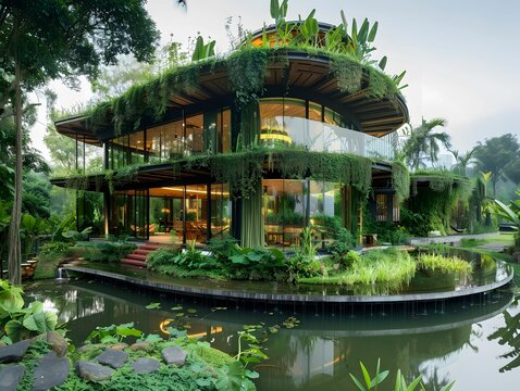 Eco-friendly architecture, buildings in harmony with nature