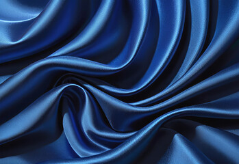 Fototapeta premium Blue wave swirl silk background, smooth satin texture with drapery. Light blue color flow, realistic.