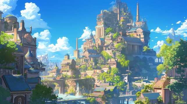 Pixel art fantasy city