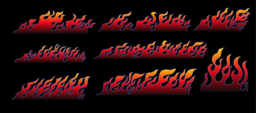 Hand drawn fire flame silhouette illustration. Flat design elements for printing car sticker, motorcycle, adventure t-shirt