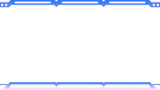 Long horizontal mechanical flashing blue perpendicular lines frame on white background with space for your own content.