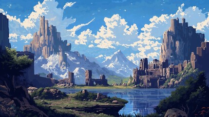 Fototapeta premium Pixel art ruins