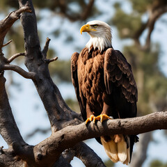 American eagle, sitting on a branch in a tree.
