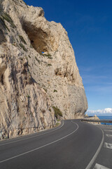 The stunning high altitude cliffside road along the coastline of Liguria, Italy - 770856951
