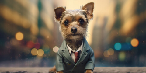Sharp-Dressed Canine Conquers the City: A Dapper Dogs Banner Adventure - obrazy, fototapety, plakaty
