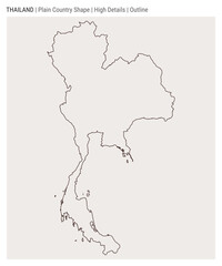 Thailand plain country map. High Details. Outline style. Shape of Thailand. Vector illustration.