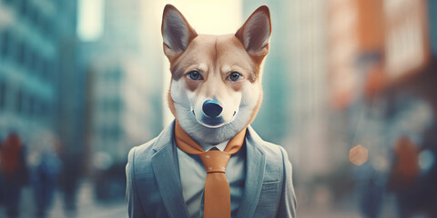 Elegant Canine Professional in Suit Takes on the Business World - Banner - obrazy, fototapety, plakaty