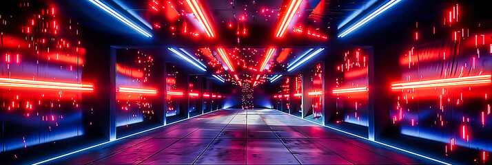 Futuristic Neon Light Tunnel, Offering a Vibrant and Dynamic Pathway Through Modern Design and Technology