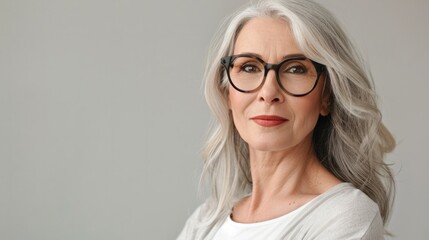 Obraz premium Smiling senior adult woman with gray hair generative ai