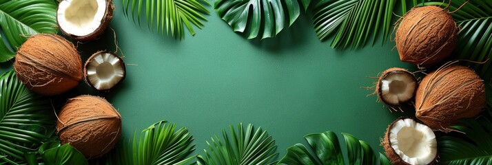 Fototapeta na wymiar Tropical Leaves Monstera Plants Coconut, Background HD, Illustrations