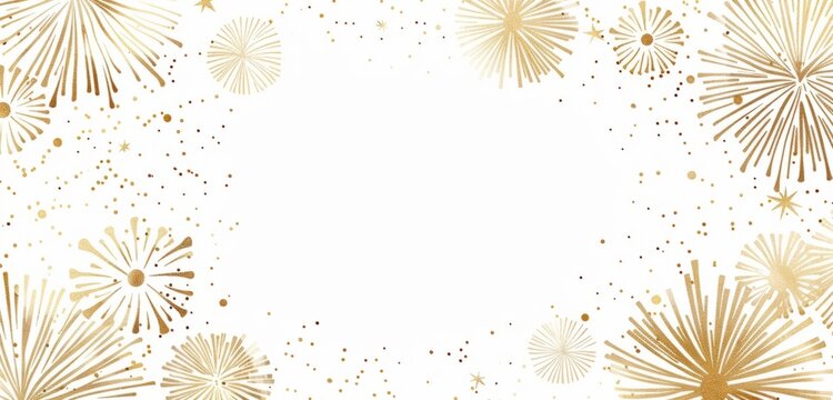 Gold Fireworks, white background decorative border style white space Generative AI