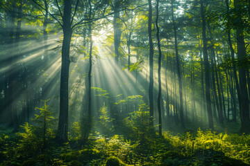 Enchanted Forest Sunbeams - Magical Morning Light Through Trees