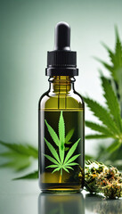 Cannabis For Pharmaceutical Use In A Glass Bottle, Cbd Oil Concept.