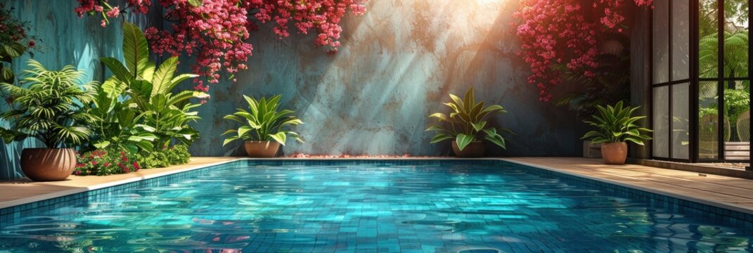 Tropical Summer Background Concrete Podium, Background HD, Illustrations