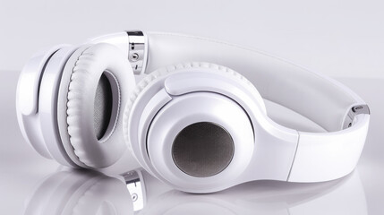 High-Fidelity White Headphones on Reflective Surface, Professional Audio Equipment, Studio Setting
