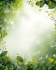 green tree leaves background with frame