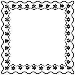 Wavy black frame with flowers in doodle style