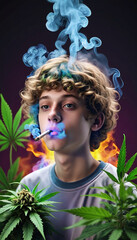 Teen Smoking Cannabis Hallucinogens 3D Concept.