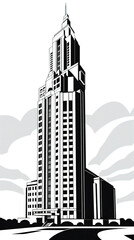 tall building black outline white illustration
