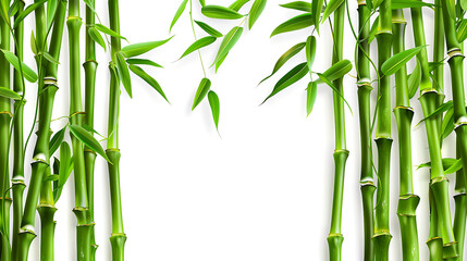 Fototapeta na wymiar Bamboo plants with lush green leaves against a white background, creating a serene and natural ambiance. generative ai